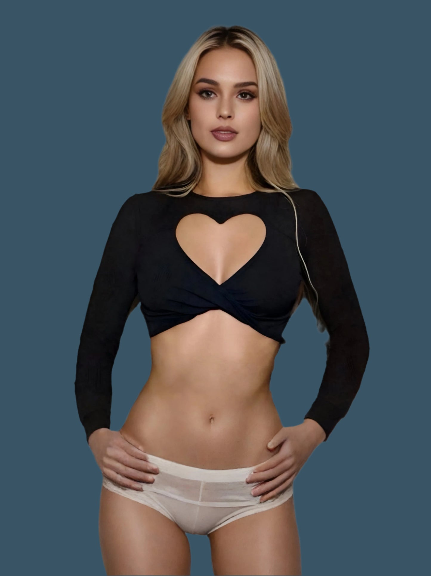 Black Slim-Fitting Heart Cutout Twist Front Long Sleeve Women's T-Shirt - Top for Women